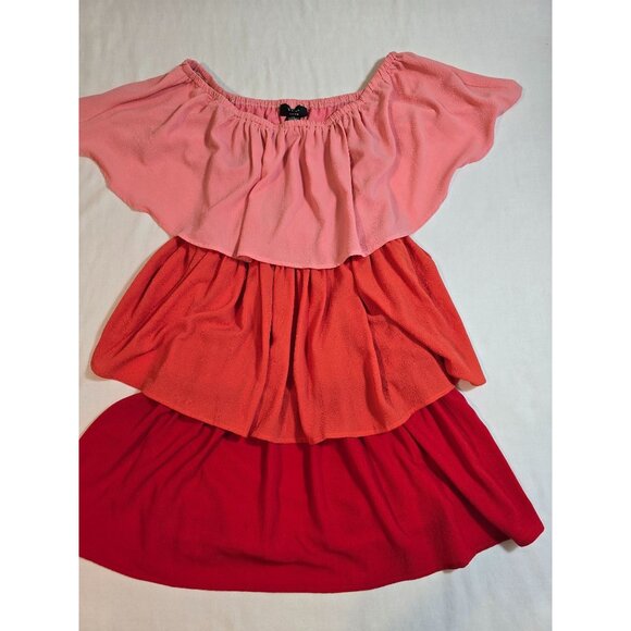 Vici Tiered Off-Shoulder Colorblock Dress Size M Pink Orange Red Polyester Spand - Picture 4 of 12